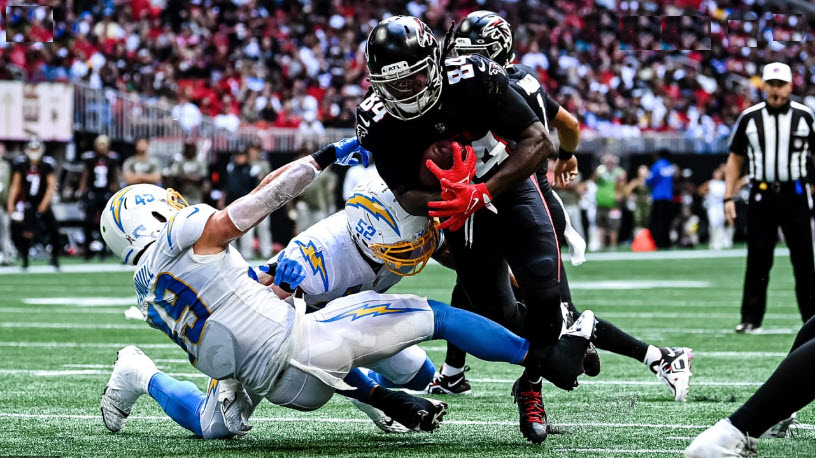 22 Week 9 LAC ATL Cordarrelle Patterson bowls over defender
